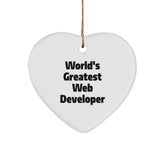 Funny Quote Heart Ornament Gifts from Friends for Web Developers, World's Greatest Web Developer Christmas Unique Ornament, Heart Shaped MDF Wood with Gold Cord - Image 1